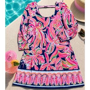 Lilly Pulitzer Emma Shift Dress Banana Flambé Navy Pink Floral S NWOT Slimming